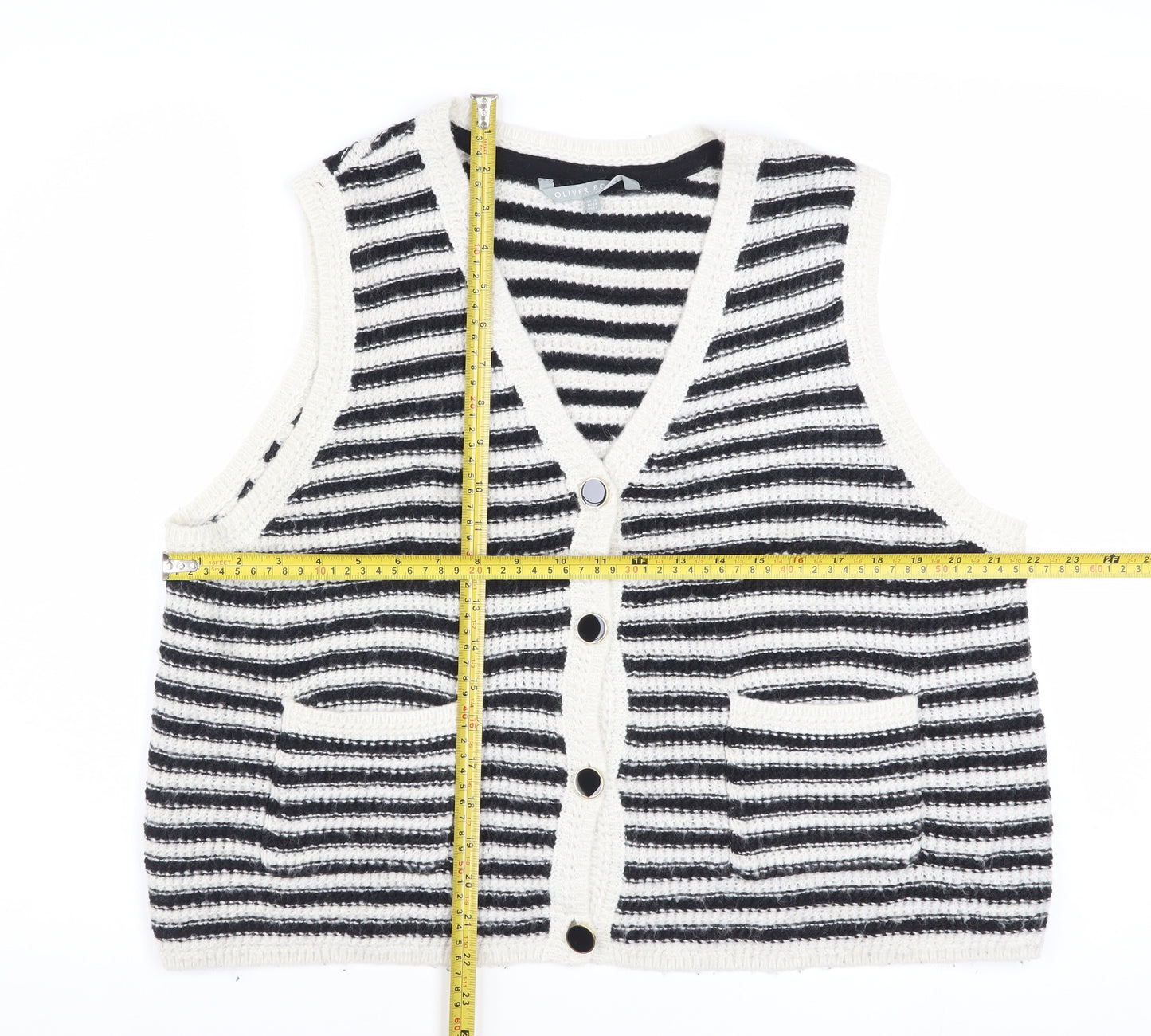 Oliver Bonas Women Black White Striped Knit Vest Jumper Size 16