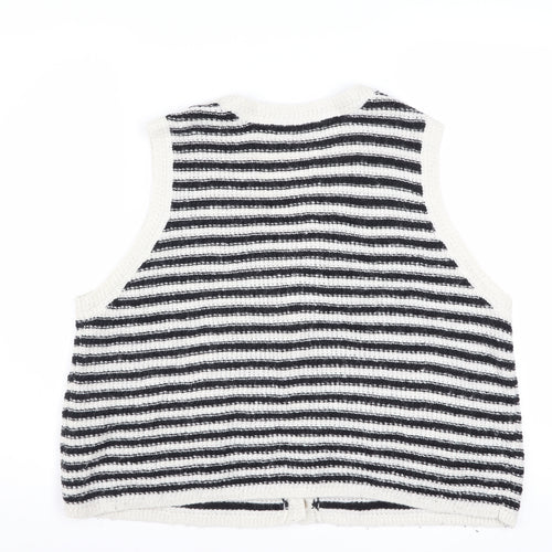 Oliver Bonas Women Black White Striped Knit Vest Jumper Size 16