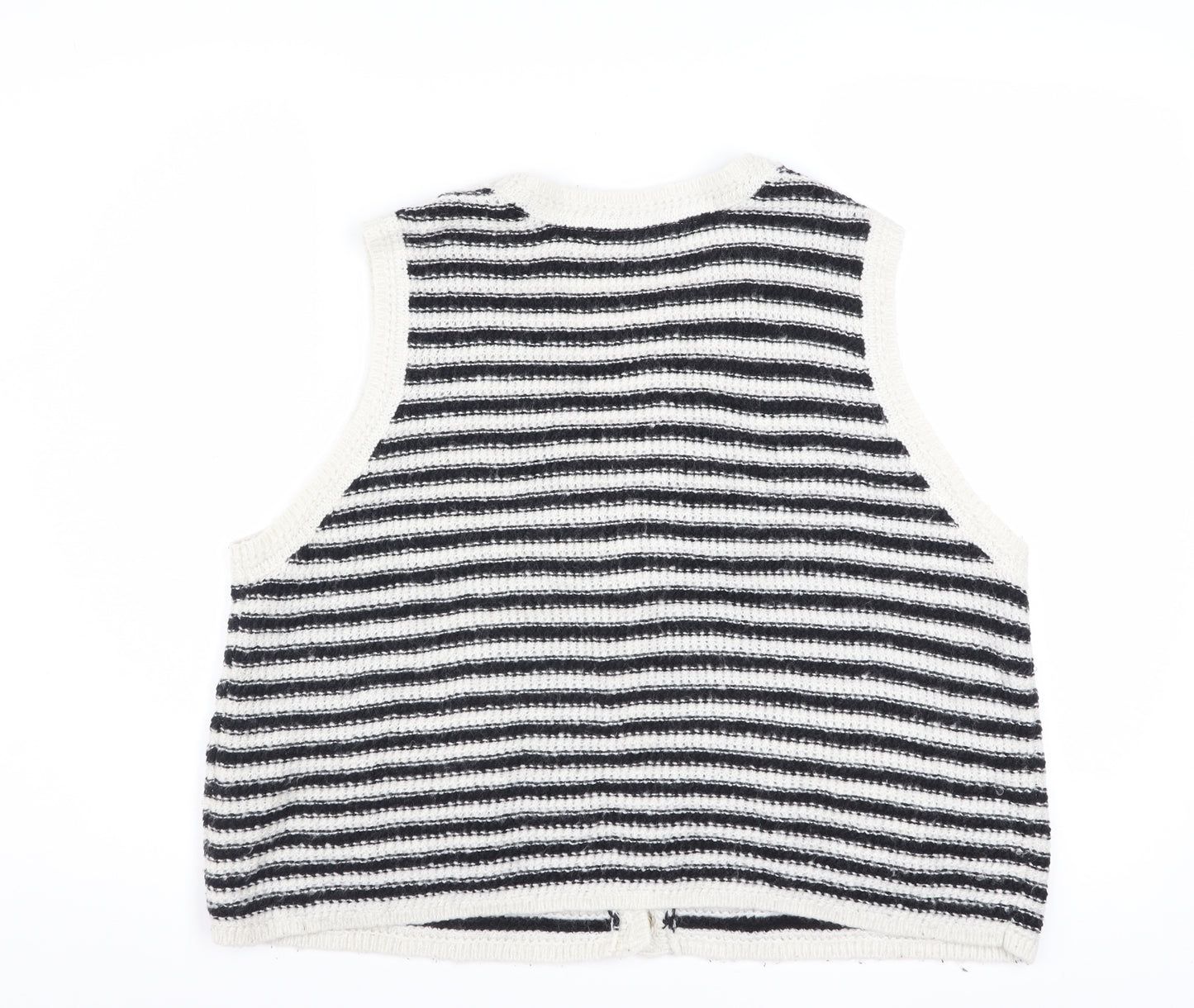 Oliver Bonas Women Black White Striped Knit Vest Jumper Size 16