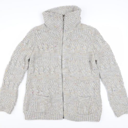 Marks and Spencer Women's Grey Cable-Knit Full Zip Jumper UK 14