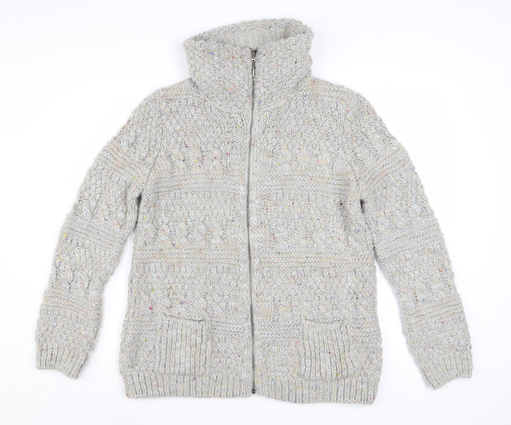 Marks and Spencer Women's Grey Cable-Knit Full Zip Jumper UK 14