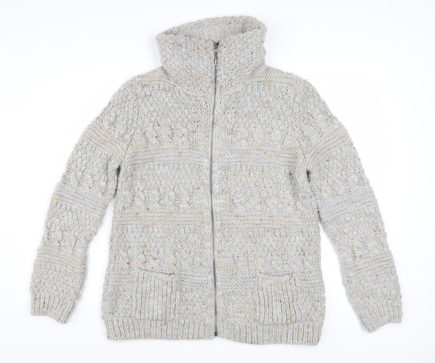 Marks and Spencer Women's Grey Cable-Knit Full Zip Jumper UK 14