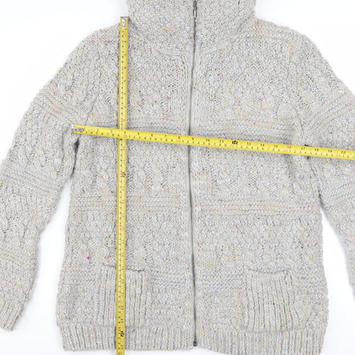 Marks and Spencer Women's Grey Cable-Knit Full Zip Jumper UK 14
