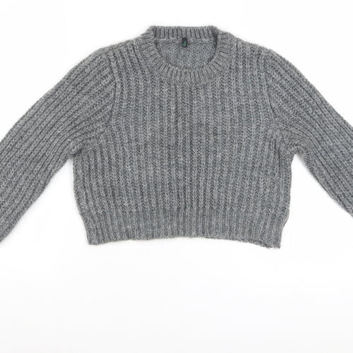 Benetton Women Grey Chunky Knit Mohair Blend Jumper Size S