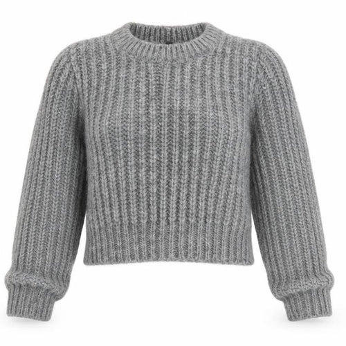 Benetton Women Grey Chunky Knit Mohair Blend Jumper Size S
