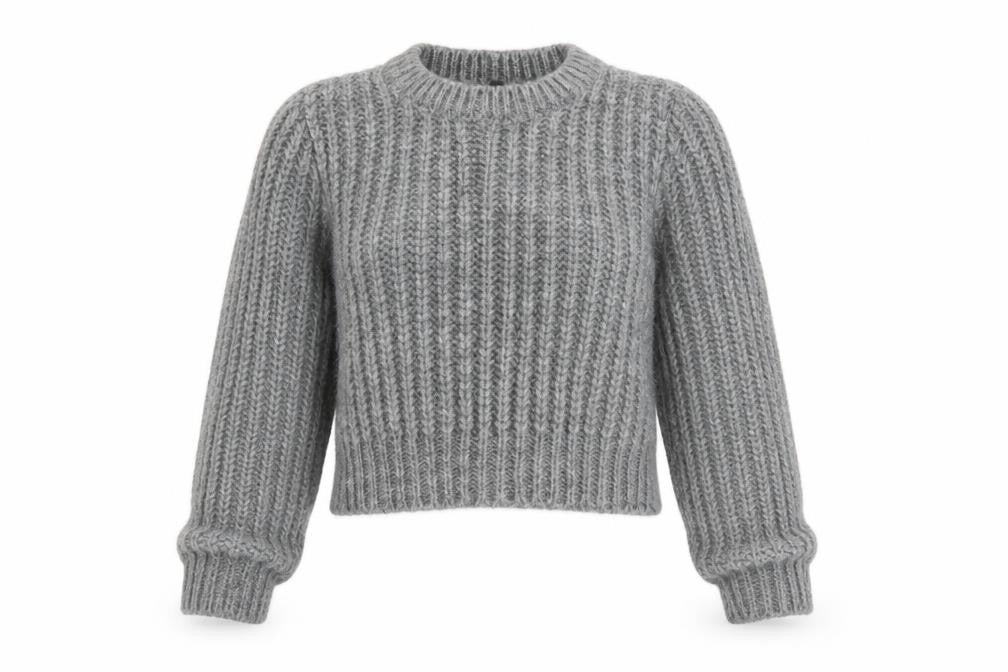 Benetton Women Grey Chunky Knit Mohair Blend Jumper Size S