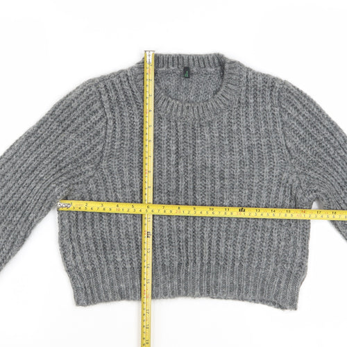 Benetton Women Grey Chunky Knit Mohair Blend Jumper Size S
