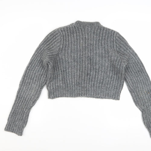 Benetton Women Grey Chunky Knit Mohair Blend Jumper Size S