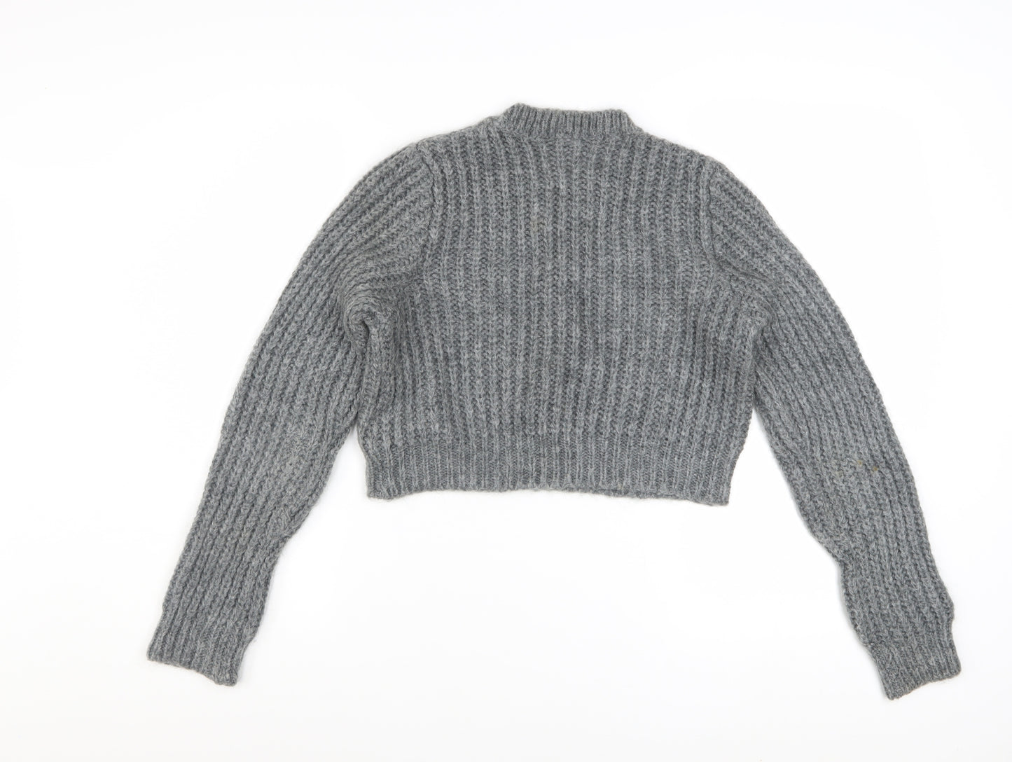 Benetton Women Grey Chunky Knit Mohair Blend Jumper Size S