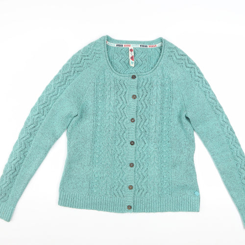 Weird Fish Women Green Size 10 Cable-Knit Button Cardigan