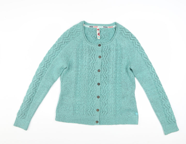 Weird Fish Women Green Size 10 Cable-Knit Button Cardigan