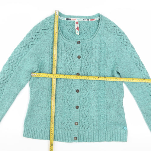 Weird Fish Women Green Size 10 Cable-Knit Button Cardigan
