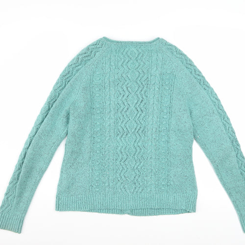 Weird Fish Women Green Size 10 Cable-Knit Button Cardigan