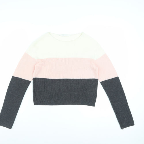 H&M Teens Multicoloured Striped Crew Neck Knit Jumper Size 12