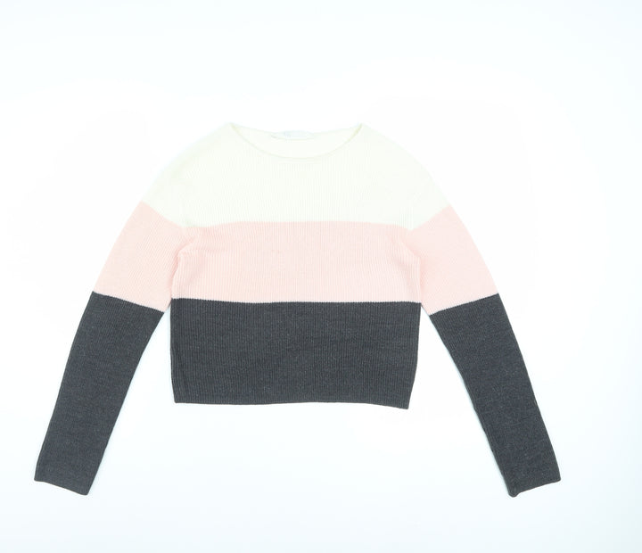 H&M Teens Multicoloured Striped Crew Neck Knit Jumper Size 12