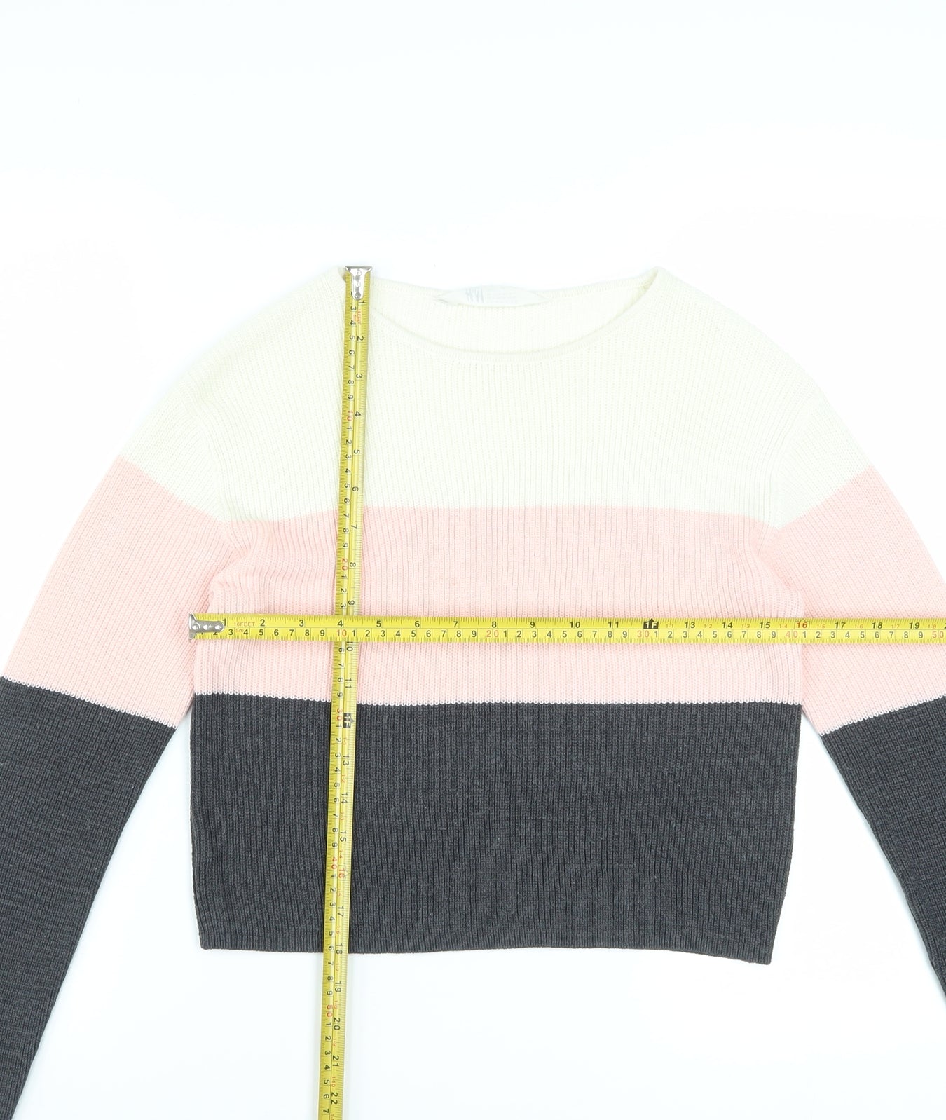 H&M Teens Multicoloured Striped Crew Neck Knit Jumper Size 12