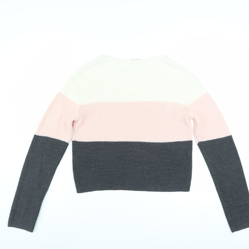 H&M Teens Multicoloured Striped Crew Neck Knit Jumper Size 12