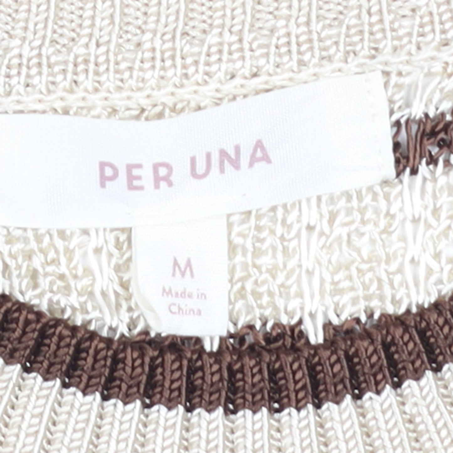 Marks and Spencer Per Una Women Beige Brown Striped Short Sleeve Jumper M