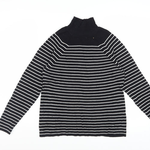 Marks and Spencer Women’s Black Striped Roll Neck Jumper Size 14