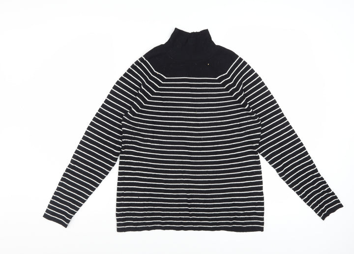 Marks and Spencer Women’s Black Striped Roll Neck Jumper Size 14