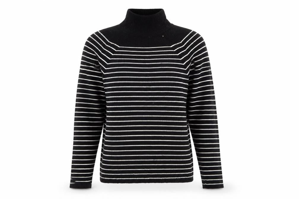 Marks and Spencer Women’s Black Striped Roll Neck Jumper Size 14