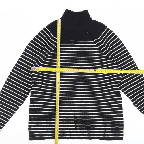 Marks and Spencer Women’s Black Striped Roll Neck Jumper Size 14
