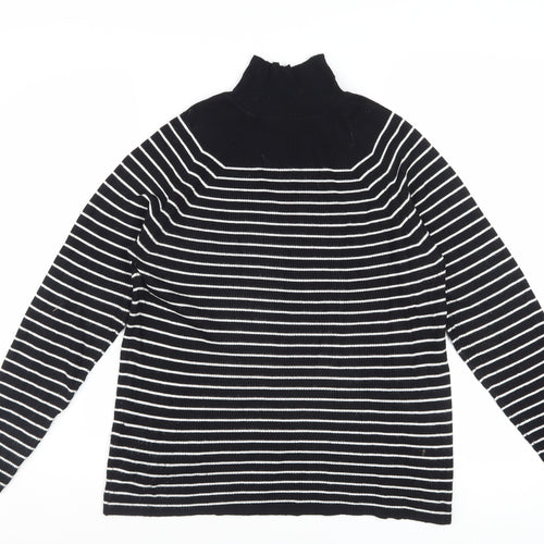 Marks and Spencer Women’s Black Striped Roll Neck Jumper Size 14