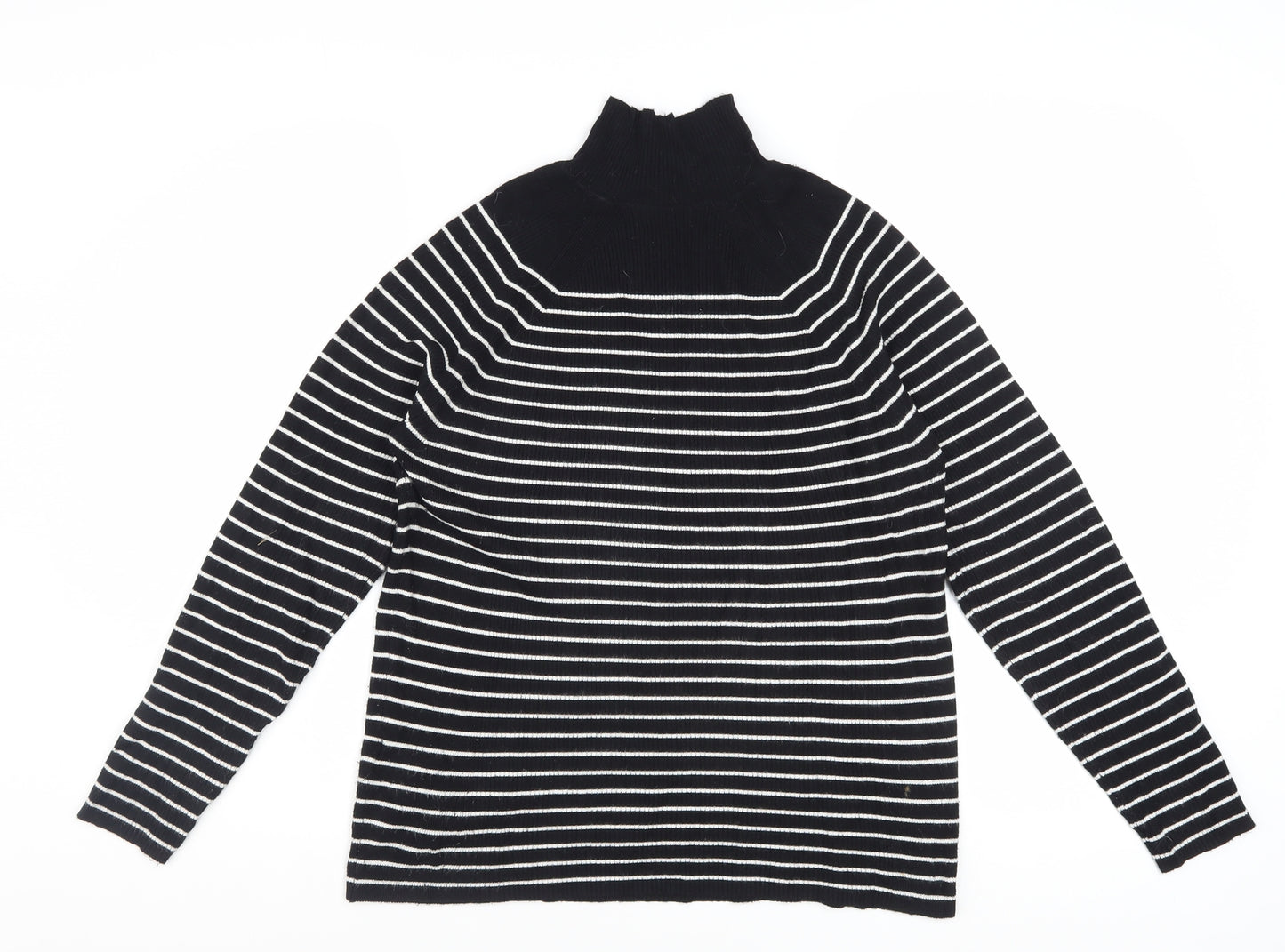 Marks and Spencer Women’s Black Striped Roll Neck Jumper Size 14