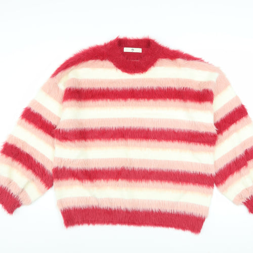 Nby Womens Multicoloured Fuzzy Stripe Pullover Jumper Size 2