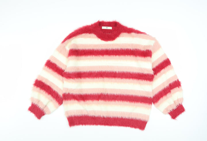 Nby Womens Multicoloured Fuzzy Stripe Pullover Jumper Size 2