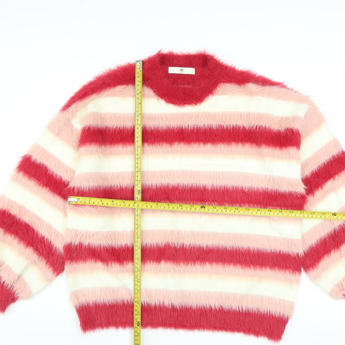 Nby Womens Multicoloured Fuzzy Stripe Pullover Jumper Size 2