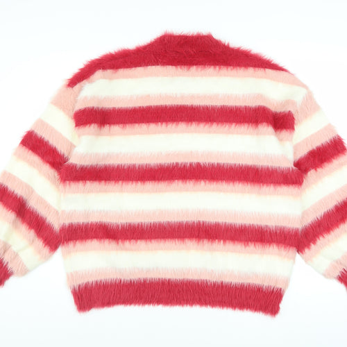 Nby Womens Multicoloured Fuzzy Stripe Pullover Jumper Size 2