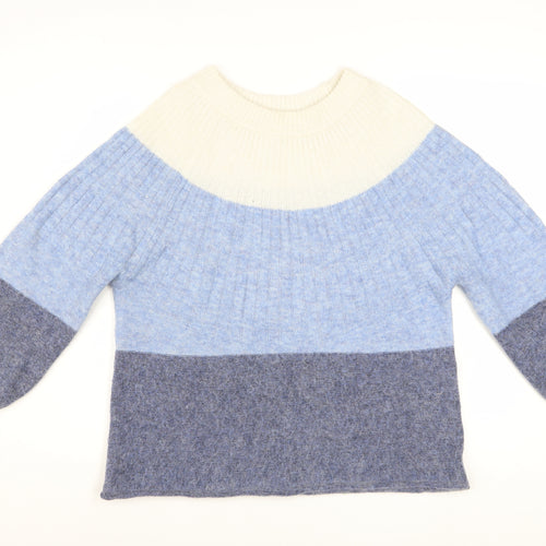 White Stuff Women Blue Crew Neck Chunky Knit Pullover Jumper Size 12
