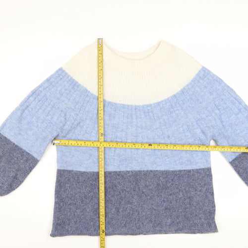 White Stuff Women Blue Crew Neck Chunky Knit Pullover Jumper Size 12