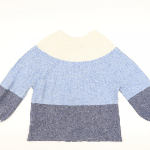 White Stuff Women Blue Crew Neck Chunky Knit Pullover Jumper Size 12