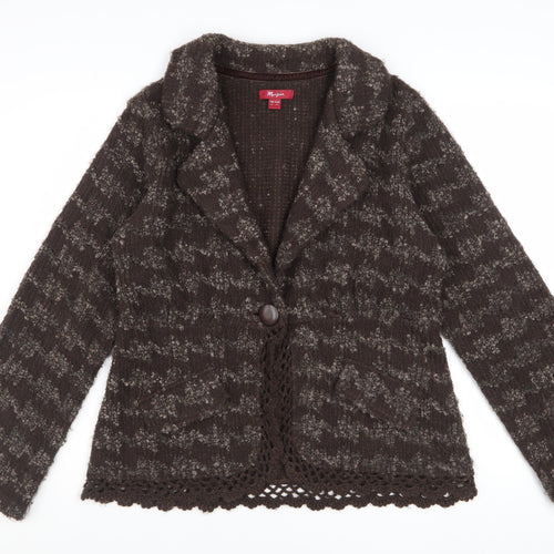 Monsoon Womens Brown Wool Blend Cardigan UK 14 Houndstooth Knit