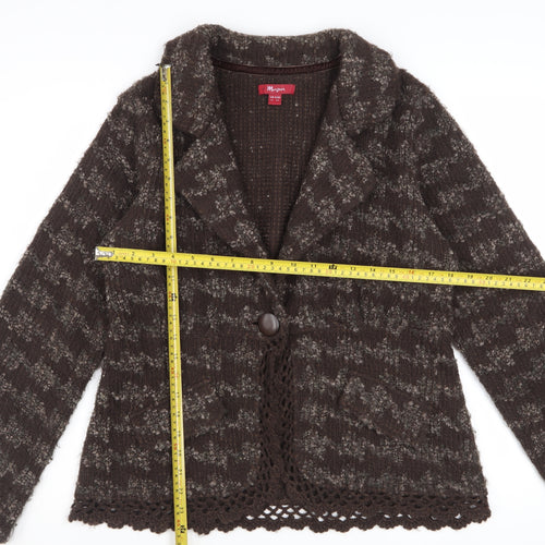 Monsoon Womens Brown Wool Blend Cardigan UK 14 Houndstooth Knit