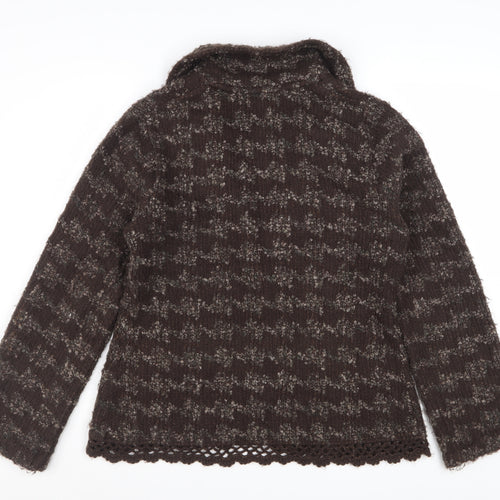 Monsoon Womens Brown Wool Blend Cardigan UK 14 Houndstooth Knit