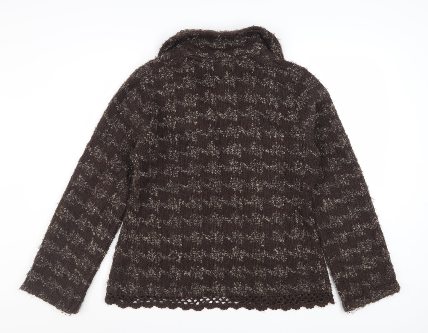 Monsoon Womens Brown Wool Blend Cardigan UK 14 Houndstooth Knit