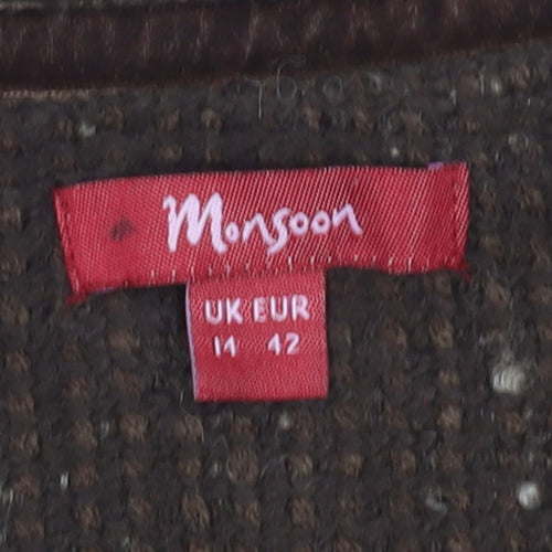 Monsoon Womens Brown Wool Blend Cardigan UK 14 Houndstooth Knit