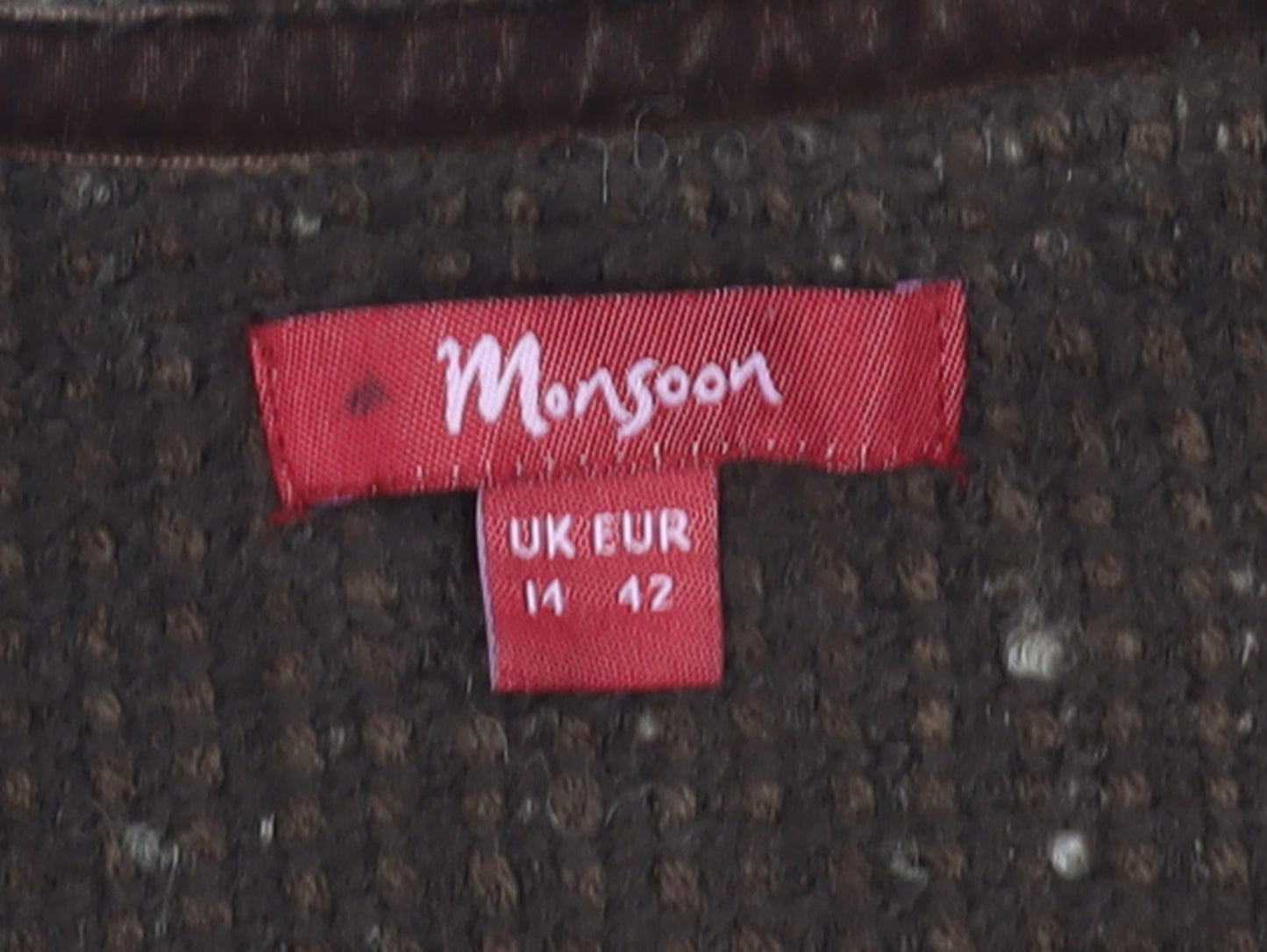 Monsoon Womens Brown Wool Blend Cardigan UK 14 Houndstooth Knit
