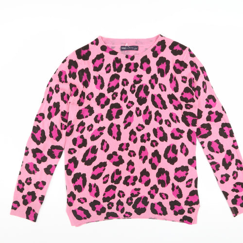 Marks and Spencer Women's Pink Leopard Print Acrylic Jumper Size 10
