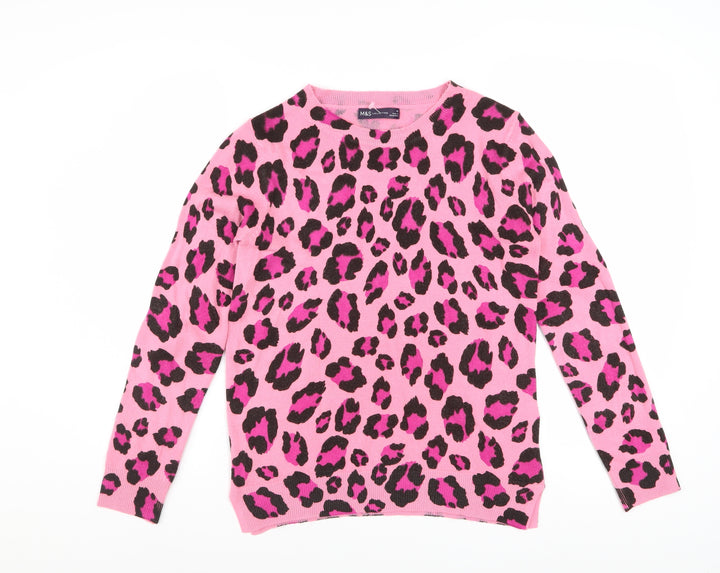 Marks and Spencer Women's Pink Leopard Print Acrylic Jumper Size 10