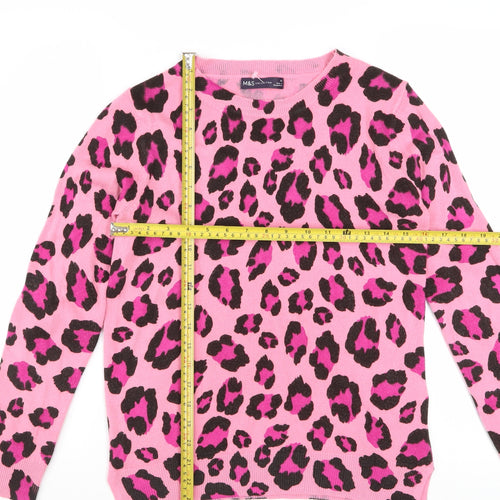 Marks and Spencer Women's Pink Leopard Print Acrylic Jumper Size 10