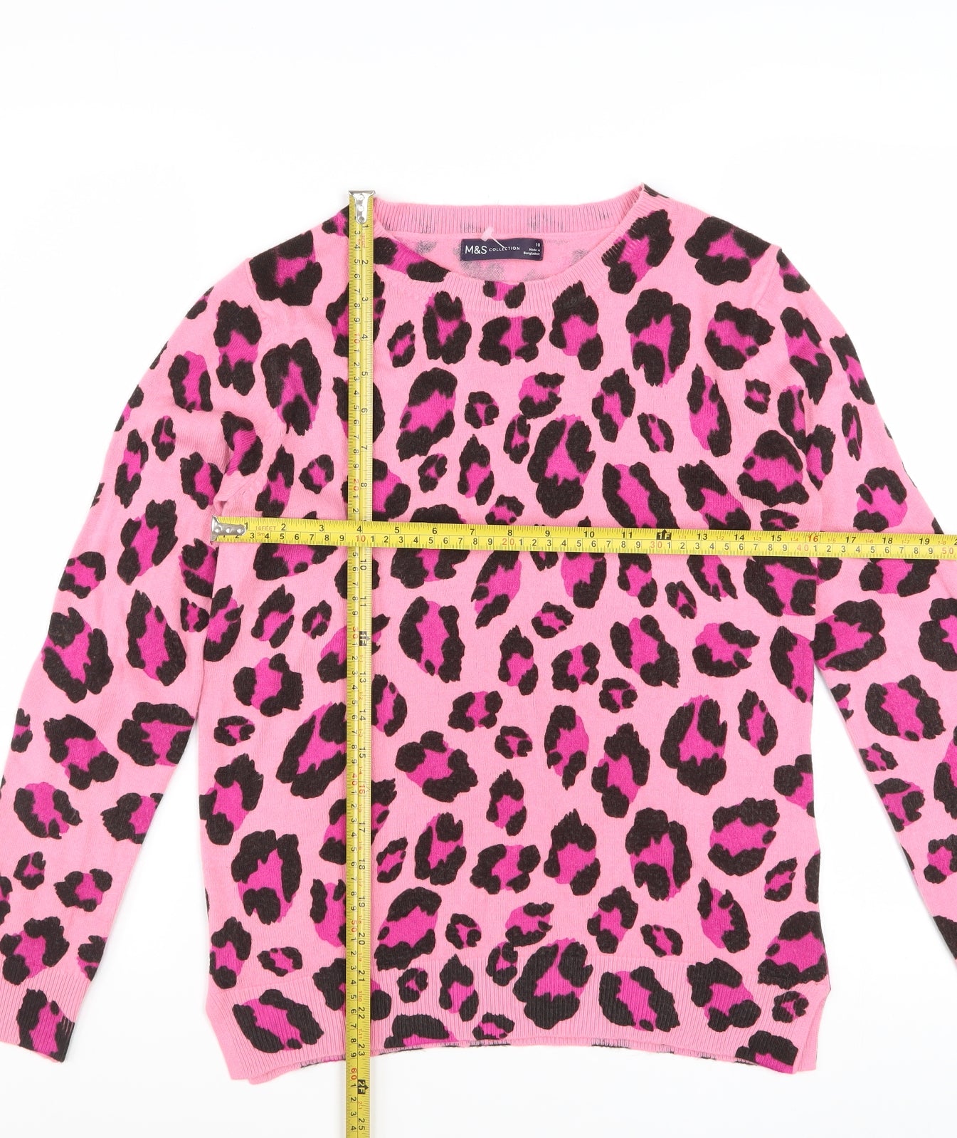 Marks and Spencer Women's Pink Leopard Print Acrylic Jumper Size 10