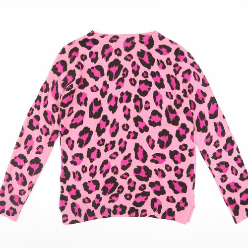 Marks and Spencer Women's Pink Leopard Print Acrylic Jumper Size 10