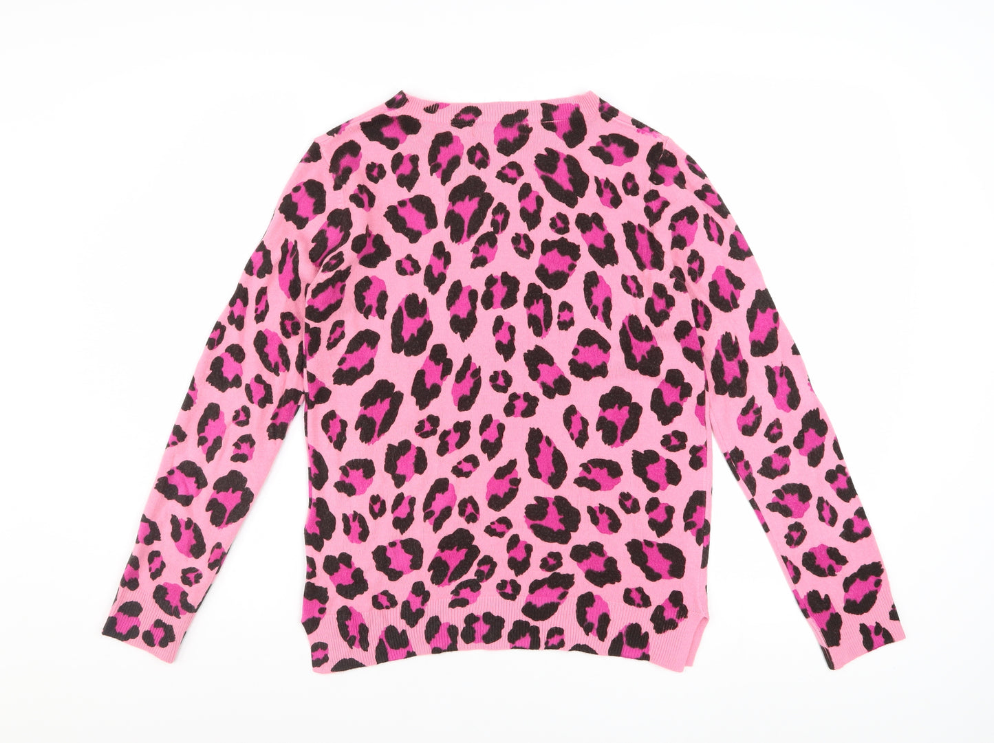 Marks and Spencer Women's Pink Leopard Print Acrylic Jumper Size 10