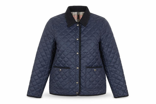 Front view of Topshop Women Blue Quilted Mid-Length Jacket, size 12