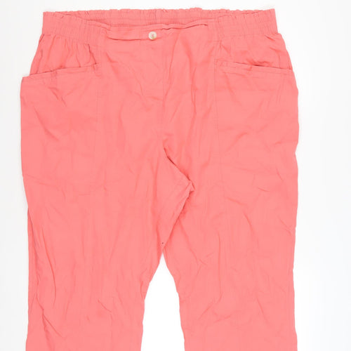 Bonmarché Women's Pink Cotton Capri Trousers Size 24 Elastic Waist
