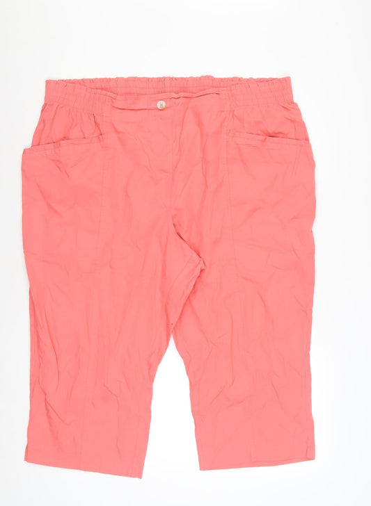 Bonmarché Women's Pink Cotton Capri Trousers Size 24 Elastic Waist